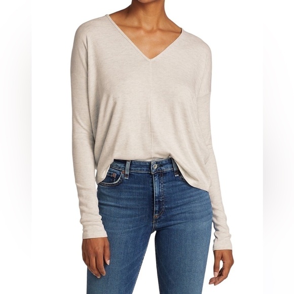 rag & bone The Knit V-Neck Long-Sleeve T-Shirt in Earl Grey Small NWOT - Picture 1 of 13